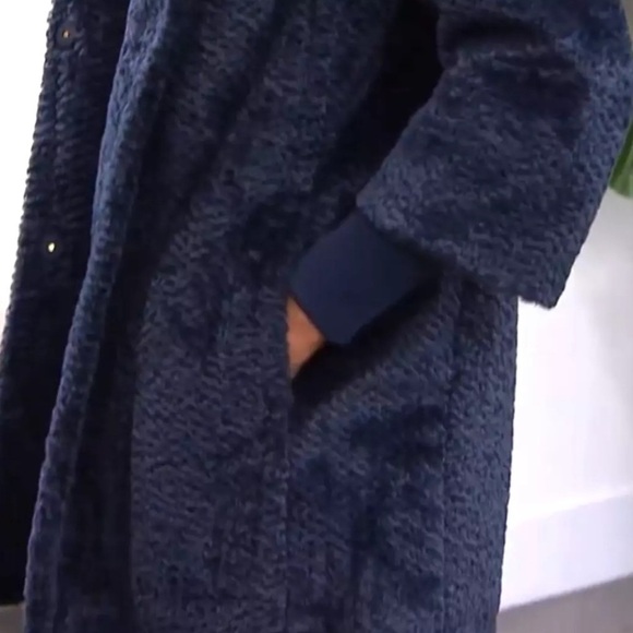 LAURIER FAUX FUR HOODED TEDDY JACKET COAT STORM SLEEVES NAVY BLUE SZ 1X - Picture 2 of 11